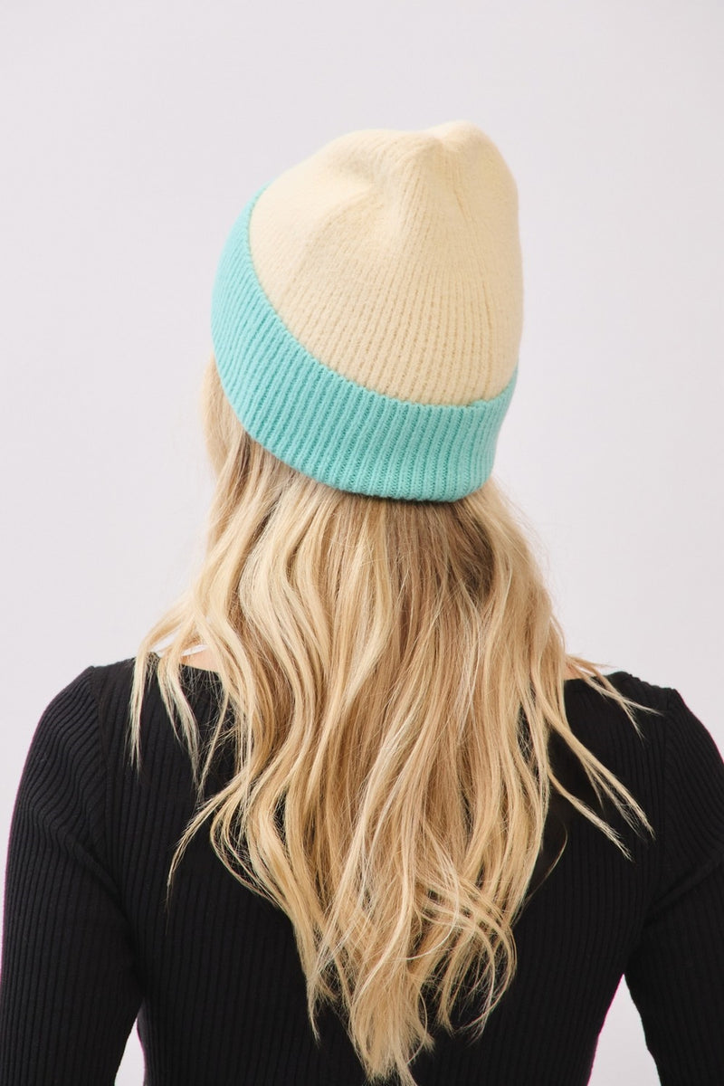 Two Tone Soft Fuzzy Beanie Beige - Pack of 6