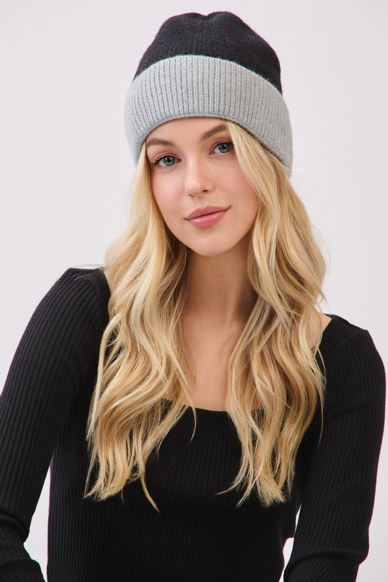 Two Tone Soft Fuzzy Beanie Black - Pack of 6