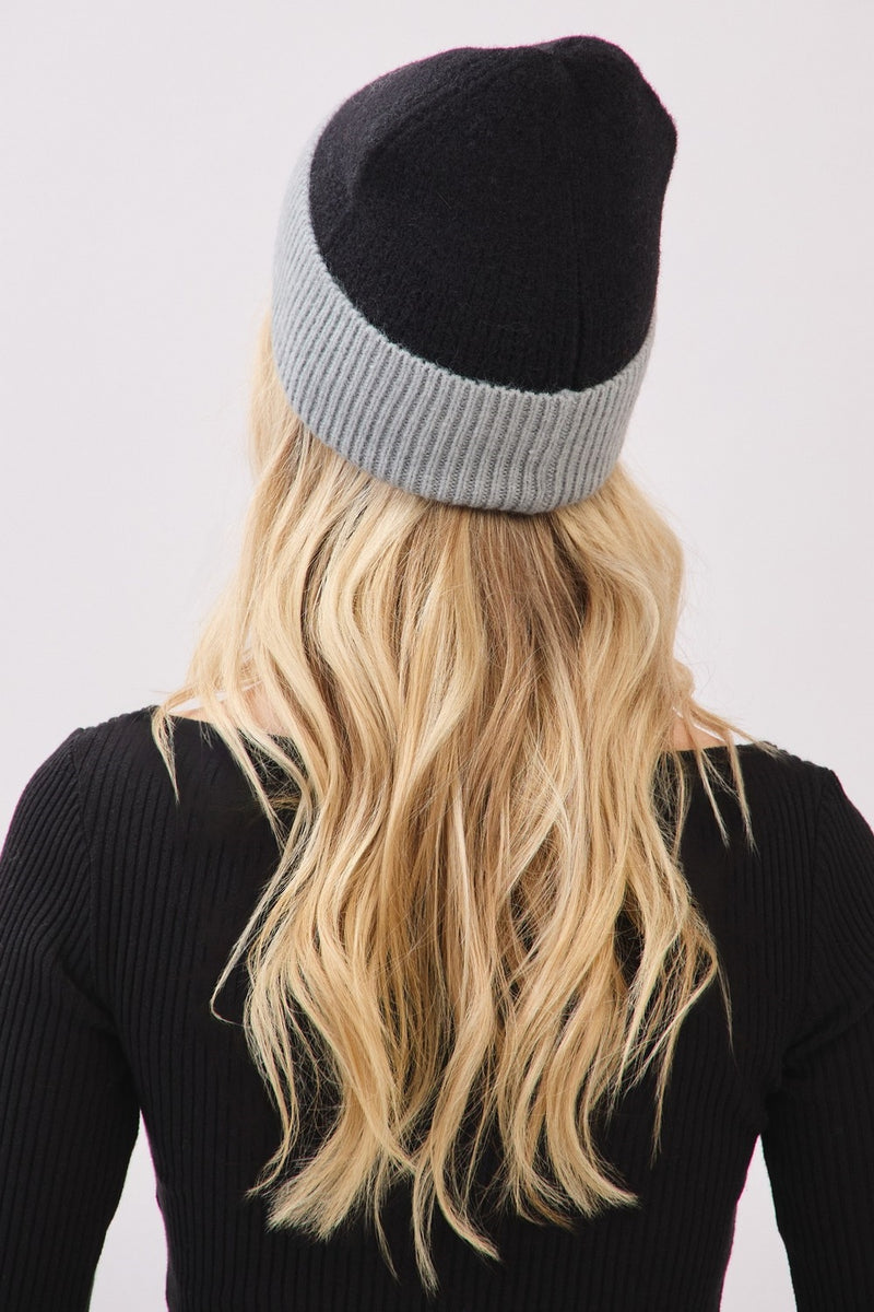 Two Tone Soft Fuzzy Beanie Black - Pack of 6