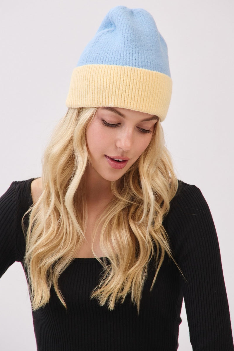 Two Tone Soft Fuzzy Beanie Blue - Pack of 6