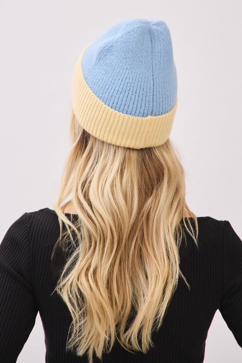 Two Tone Soft Fuzzy Beanie Blue - Pack of 6