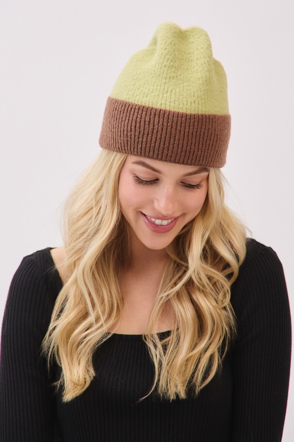Two Tone Soft Fuzzy Beanie Green - Pack of 6