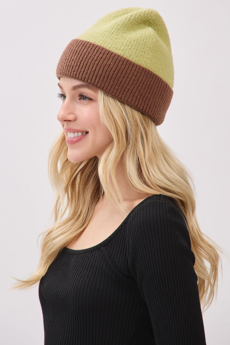 Two Tone Soft Fuzzy Beanie Green - Pack of 6