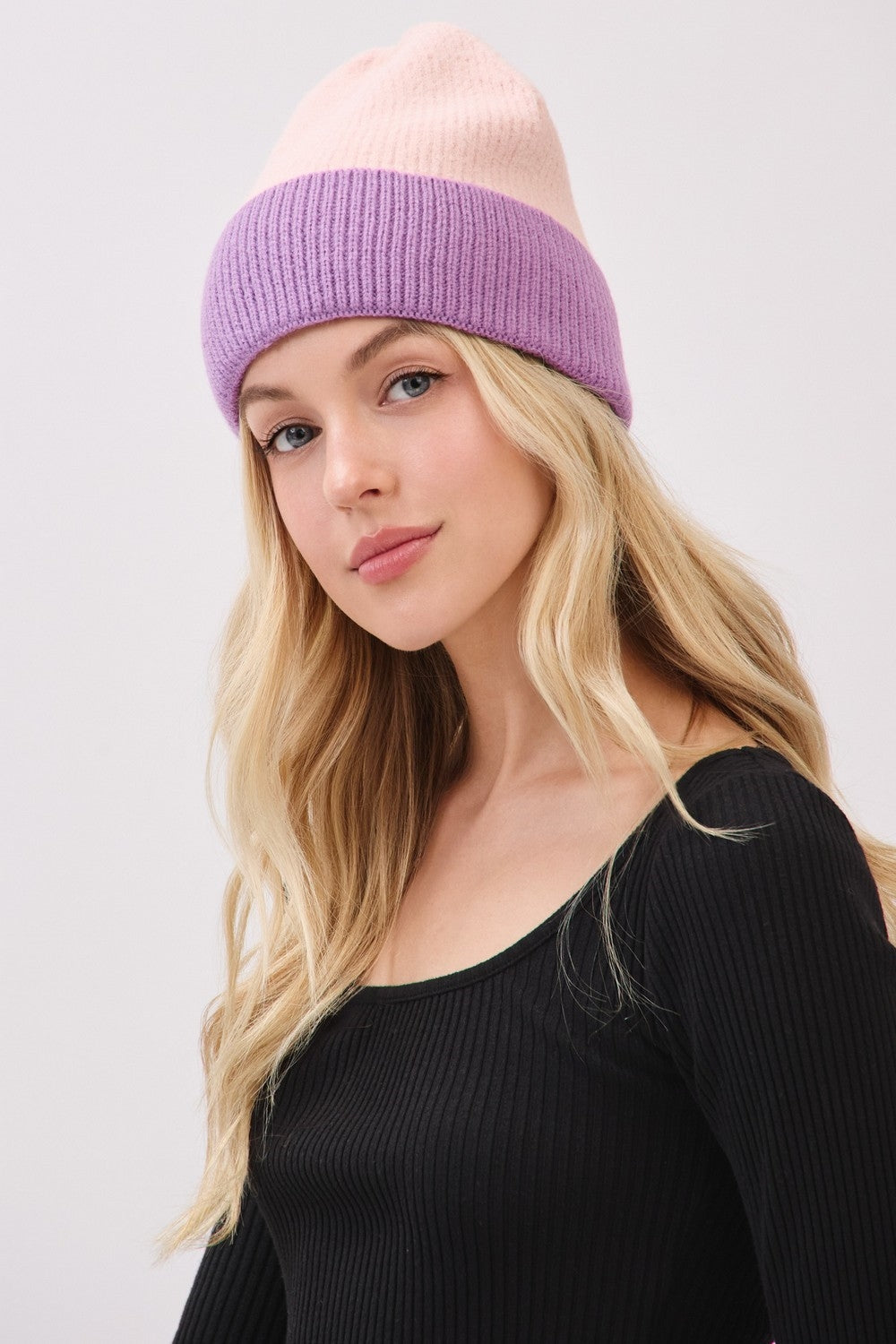 Two Tone Soft Fuzzy Beanie Pink - Pack of 6