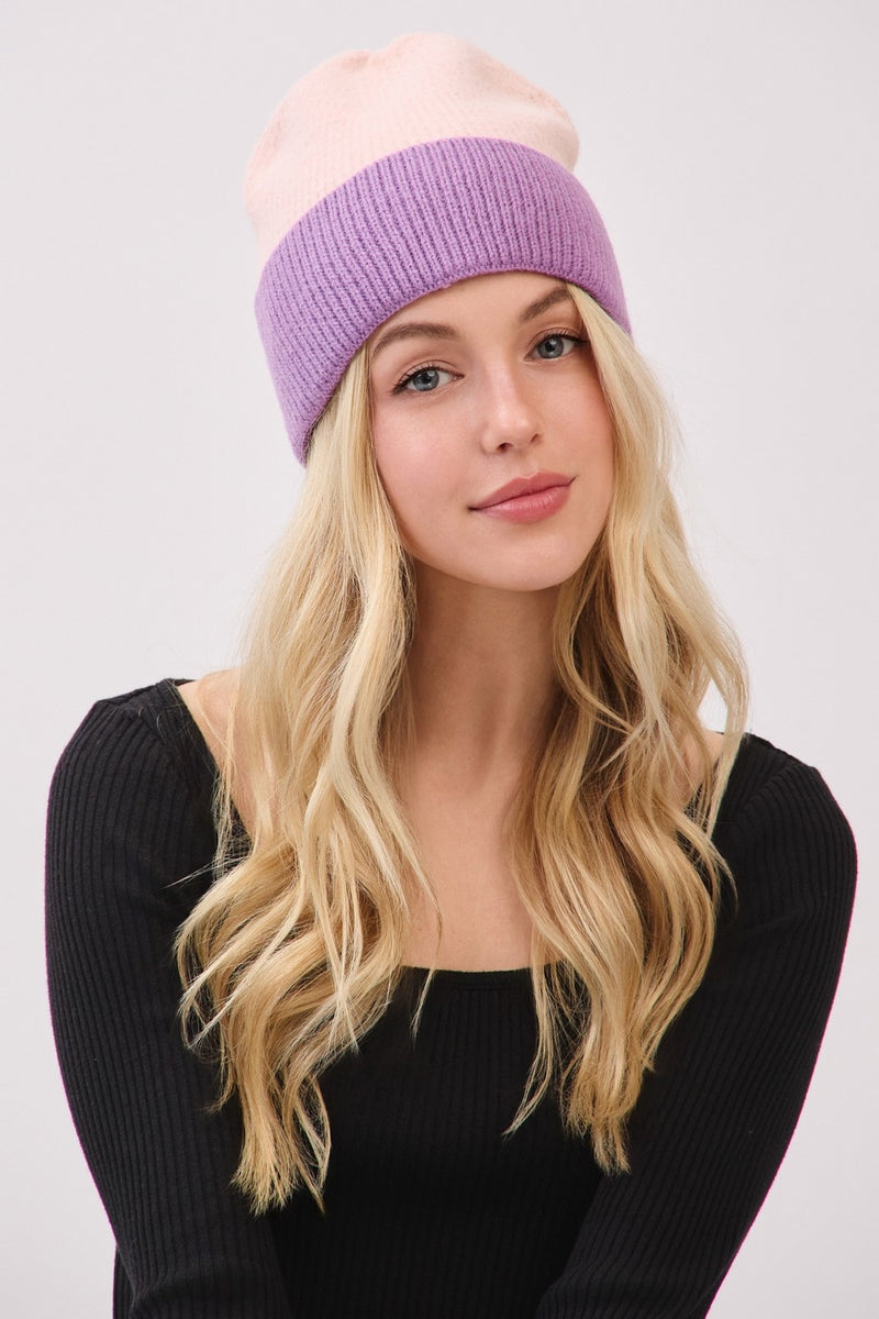Two Tone Soft Fuzzy Beanie Pink - Pack of 6