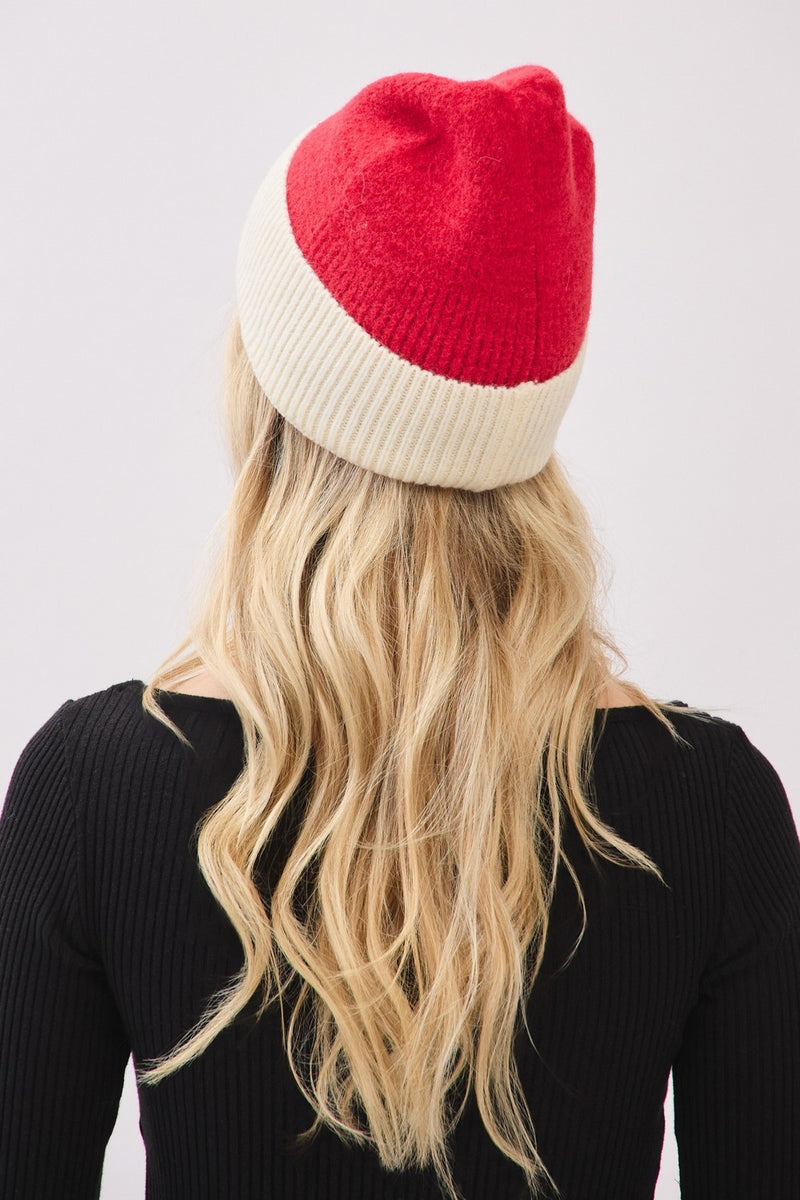 Two Tone Soft Fuzzy Beanie Red - Pack of 6