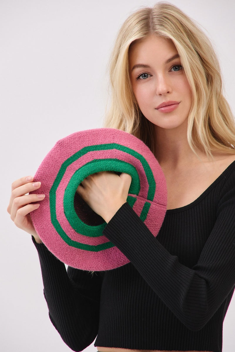 Striped Beret Pink/Green - Pack of 6