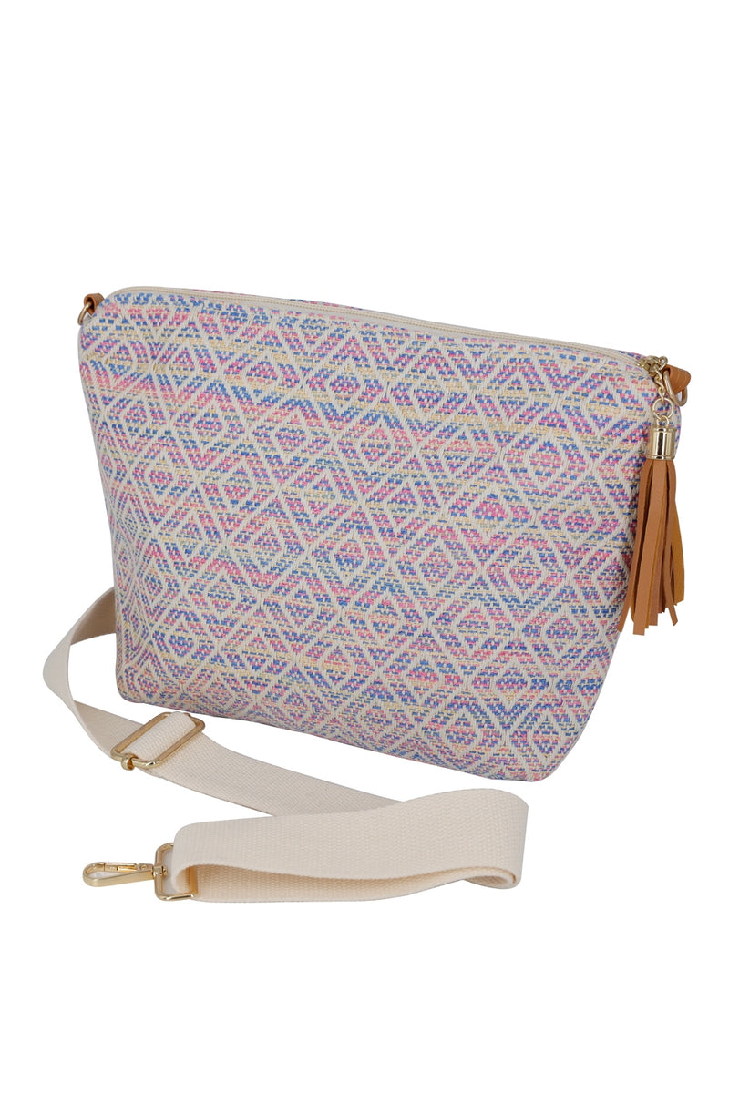 Aztec Pattern Tassel Crossbody Bag Pink - Pack of 6