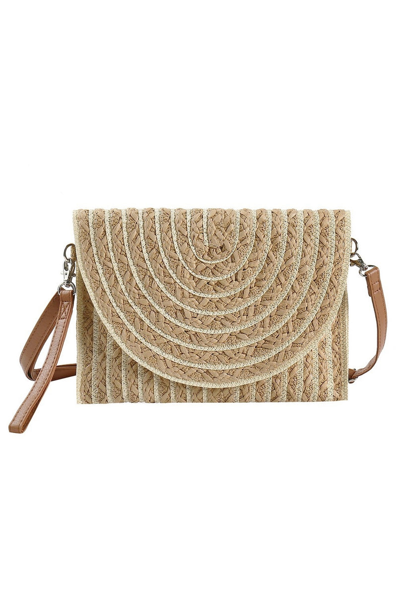 Color Striped Two Tone Straw Clutch & Crossbody Taupe - Pack of 6