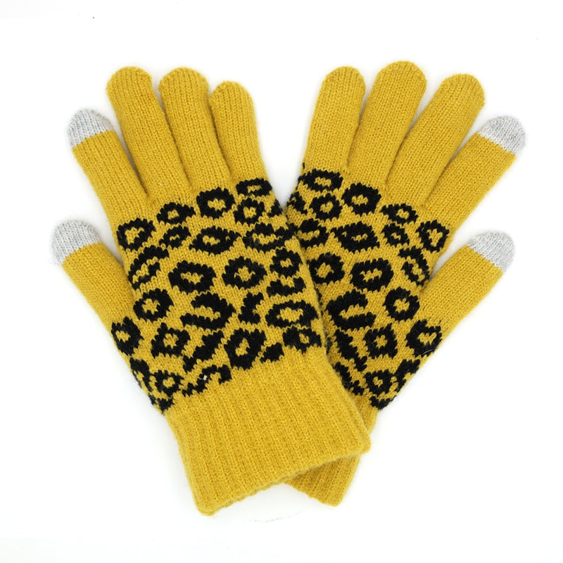 Leopard Knit Smart Touch Gloves Mustard - Pack of 6