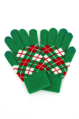 Argyle Knit Smart Touch Gloves Red - Pack of 6