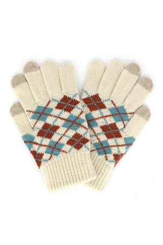 Argyle Knit Smart Touch Gloves Teal - Pack of 6