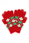 Argyle Knit Smart Touch Gloves Teal - Pack of 6