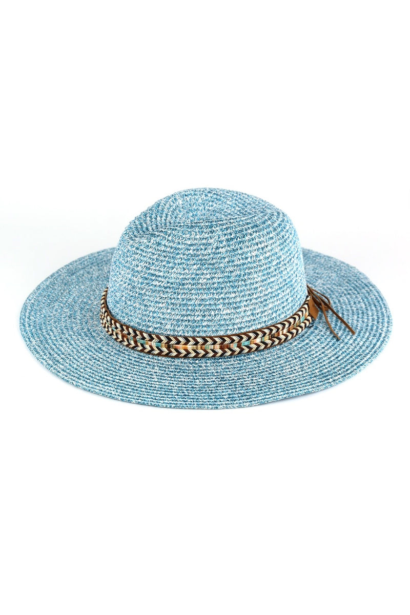 Multicolor Braided Band Panama Hat Blue - Pack of 6