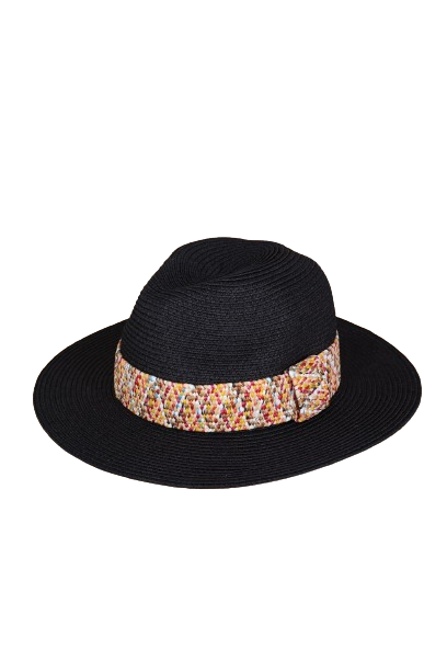 Multicolor Strawband Straw Hat Black - Pack of 6