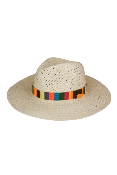 Multicolor Stripe Band Straw Hat Beige - Pack of 6