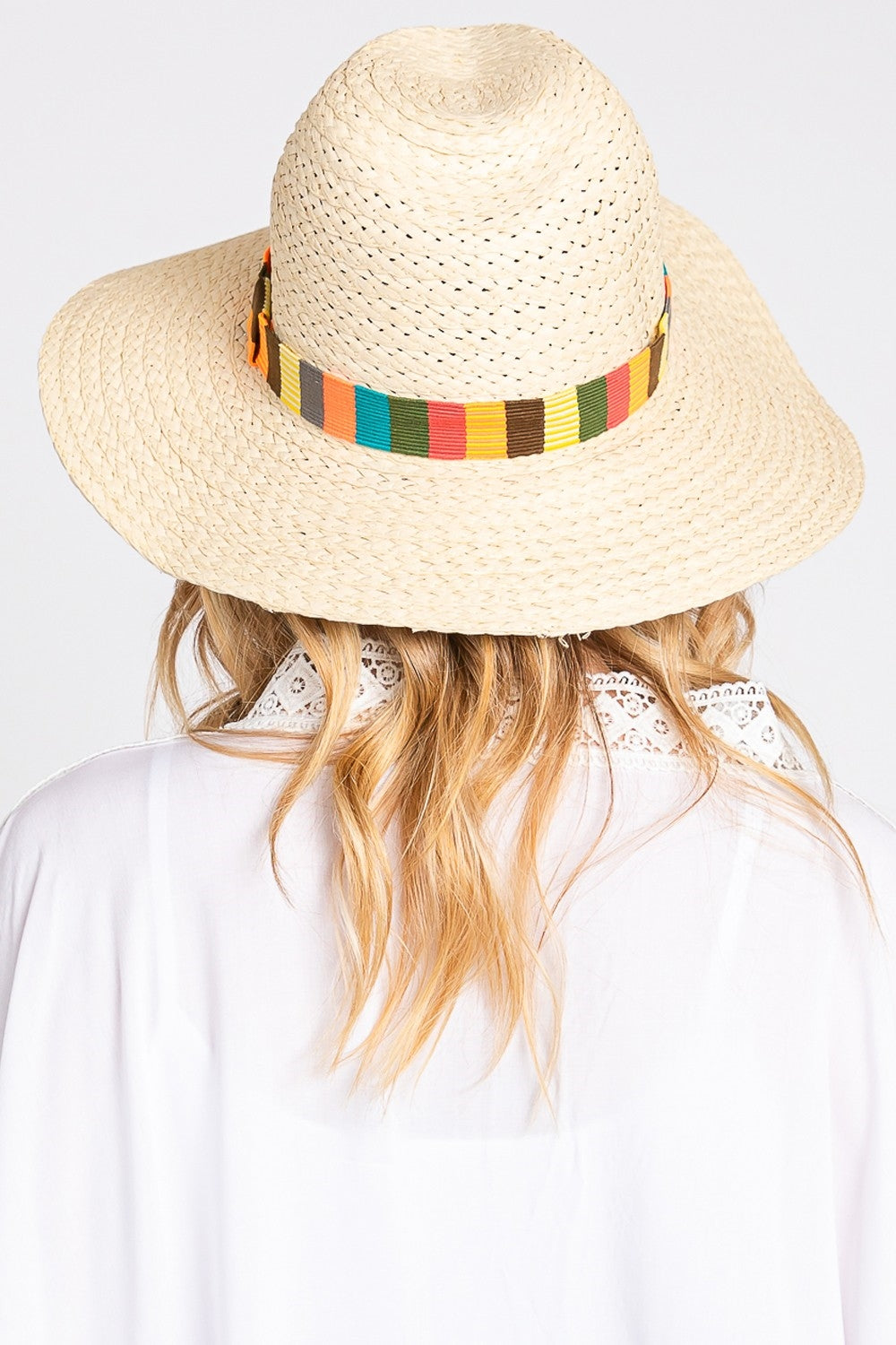 Multicolor Stripe Band Straw Hat Beige - Pack of 6
