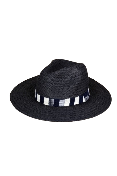 Multicolor Stripe Band Straw Hat Black - Pack of 6
