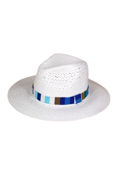 Multicolor Stripe Band Straw Hat White - Pack of 6