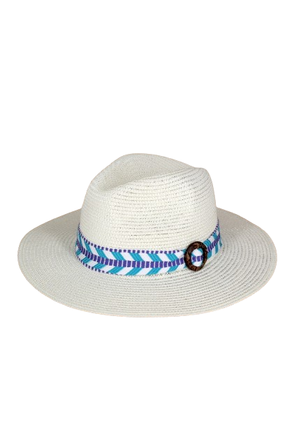 Aztec Pattern Band Straw Hat White - Pack of 6
