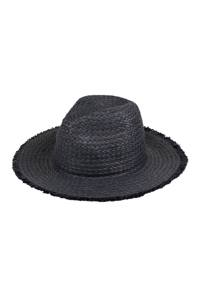 Frayed Solid Straw Sun Hat Black - Pack of 6