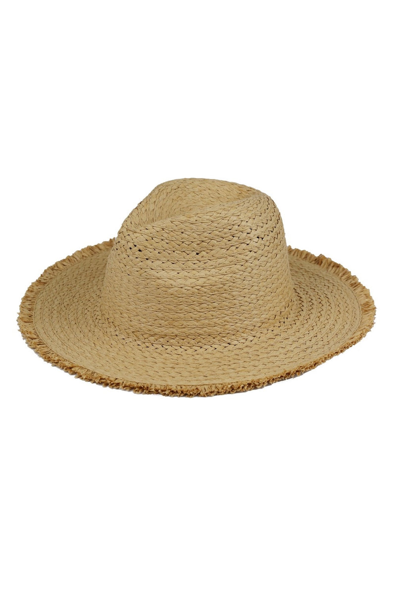 Frayed Solid Straw Sun Hat Taupe - Pack of 6