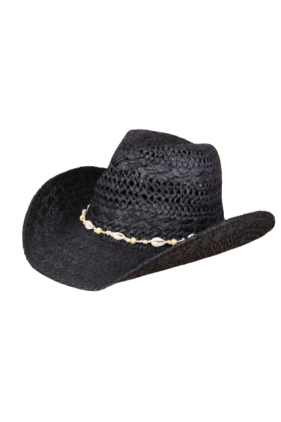 Bead Shells Band Cowboy Cowgirl Handmade Hat Black - Pack of 6