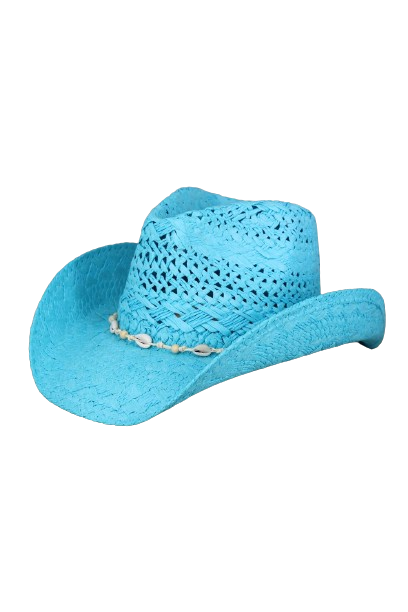 Bead Shells Band Cowboy Cowgirl Handmade Hat Turquoise - Pack of 6