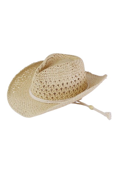 Straw Cowboy Cowgirl Handmade Hat with Chin Strap Beige - Pack of 6