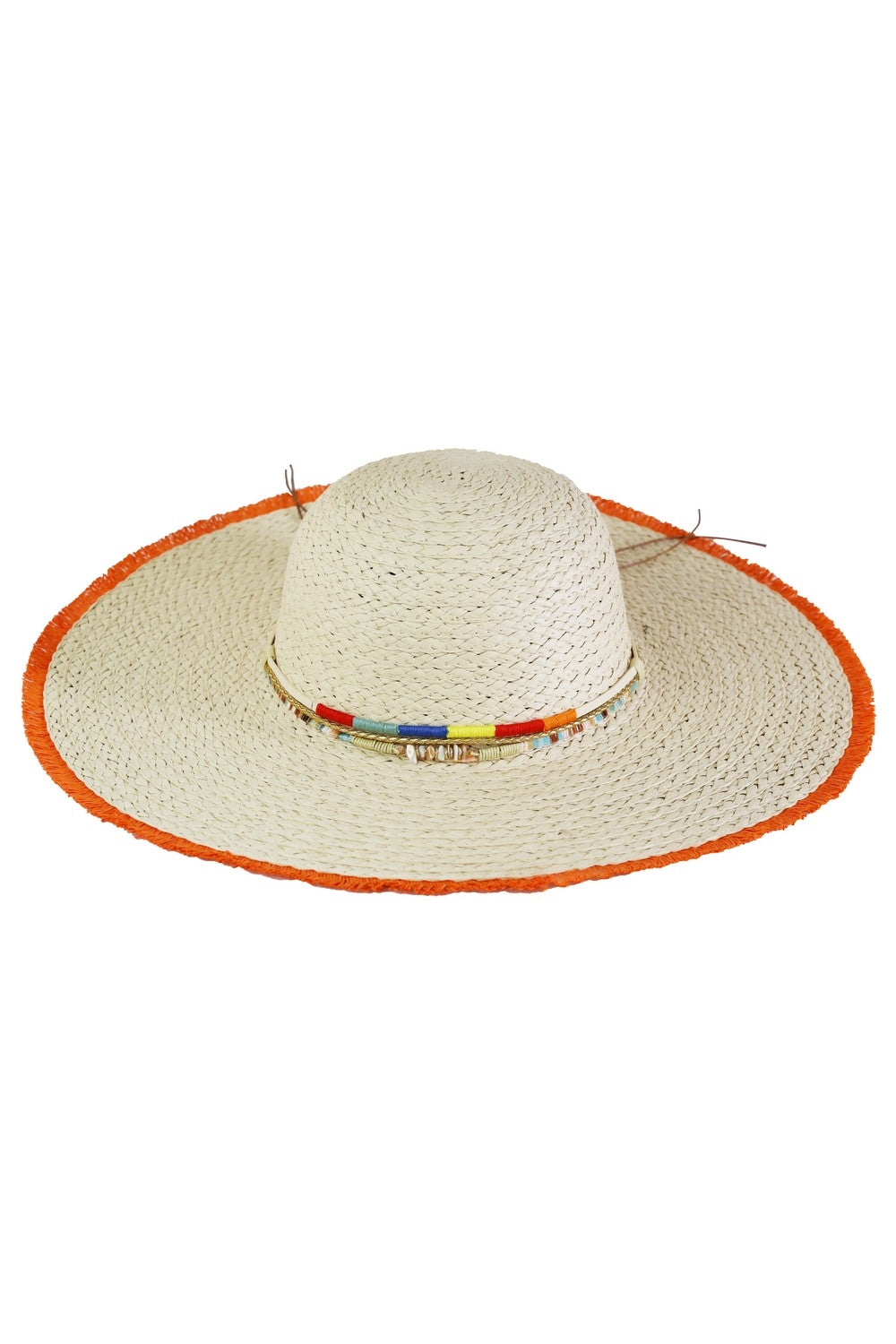 Colored Frayed Floppy Straw Hat with Multi Bands Orange - Pack of 6