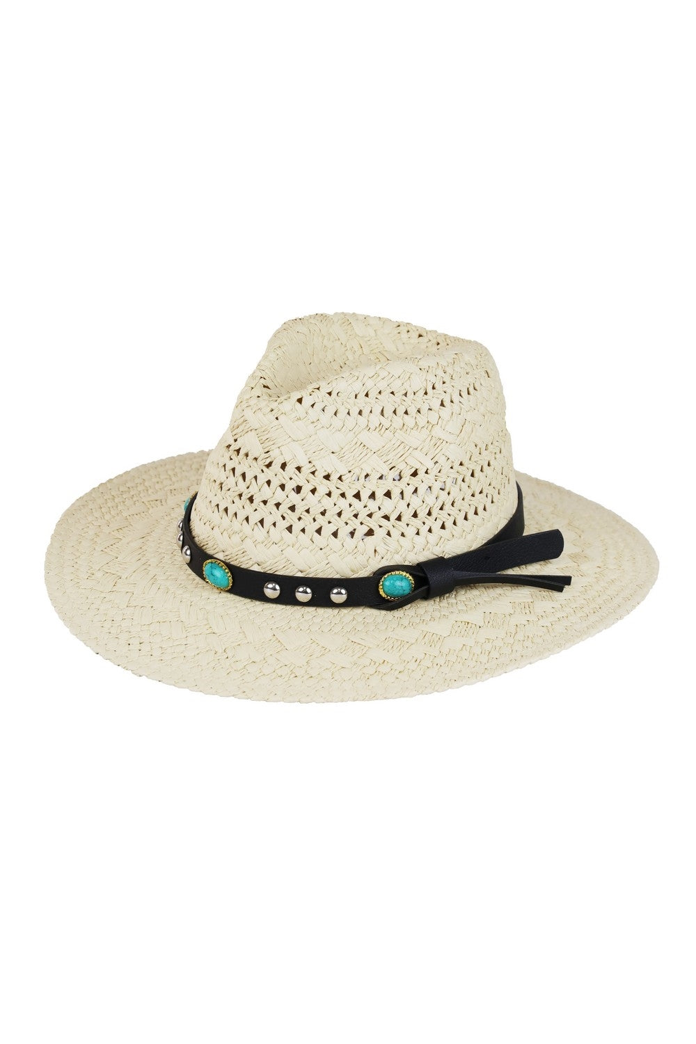 Straw Handmade Sun Hat with Beaded Band Beige - Pack of 6