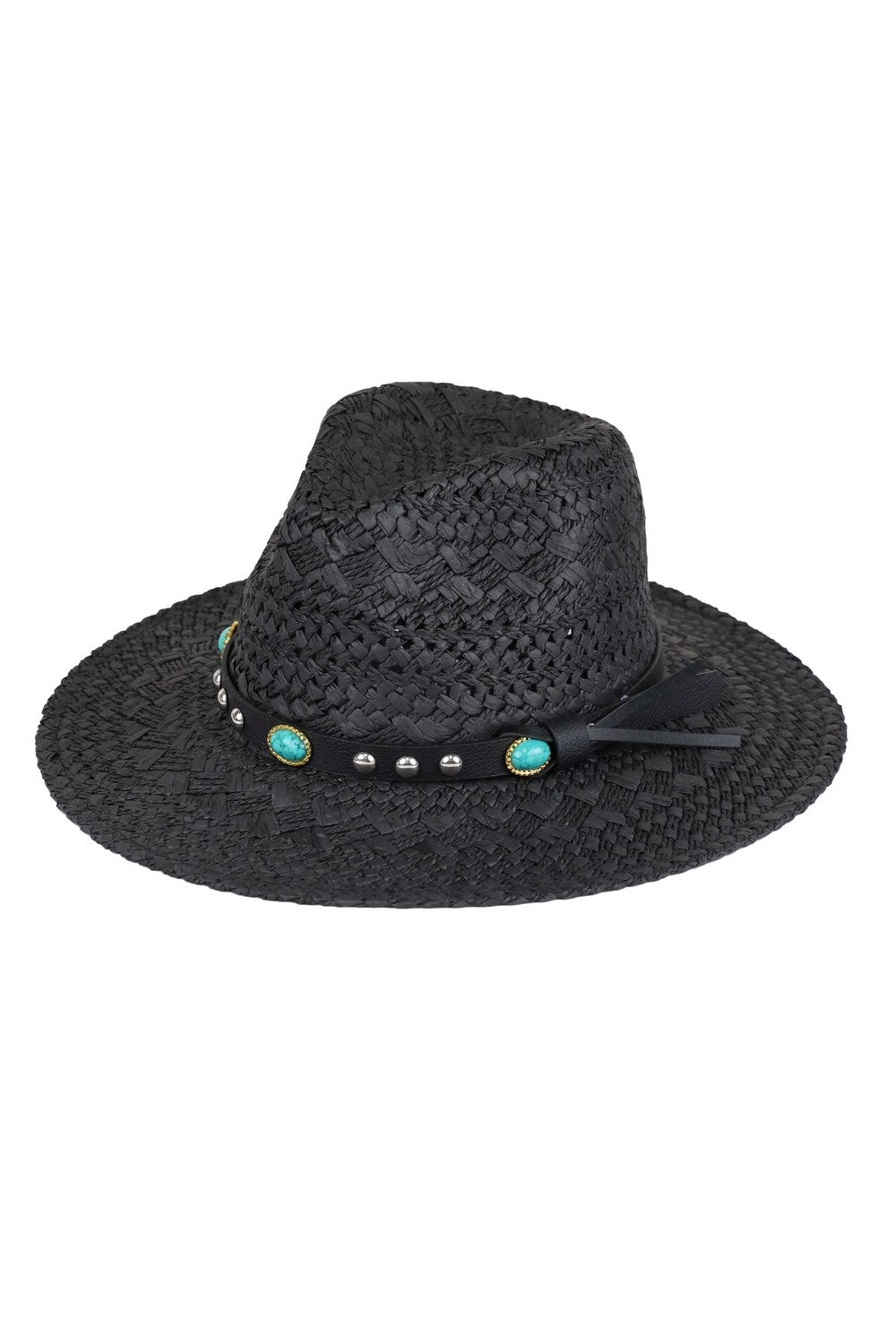 Straw Handmade Sun Hat with Beaded Band Black - Pack of 6