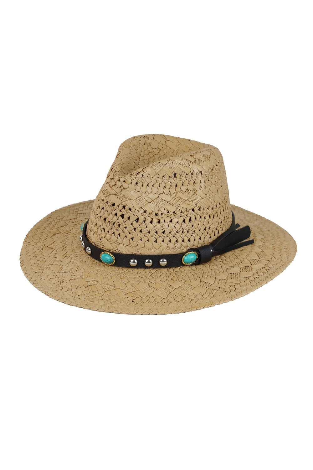 Straw Handmade Sun Hat with Beaded Band Taupe - Pack of 6