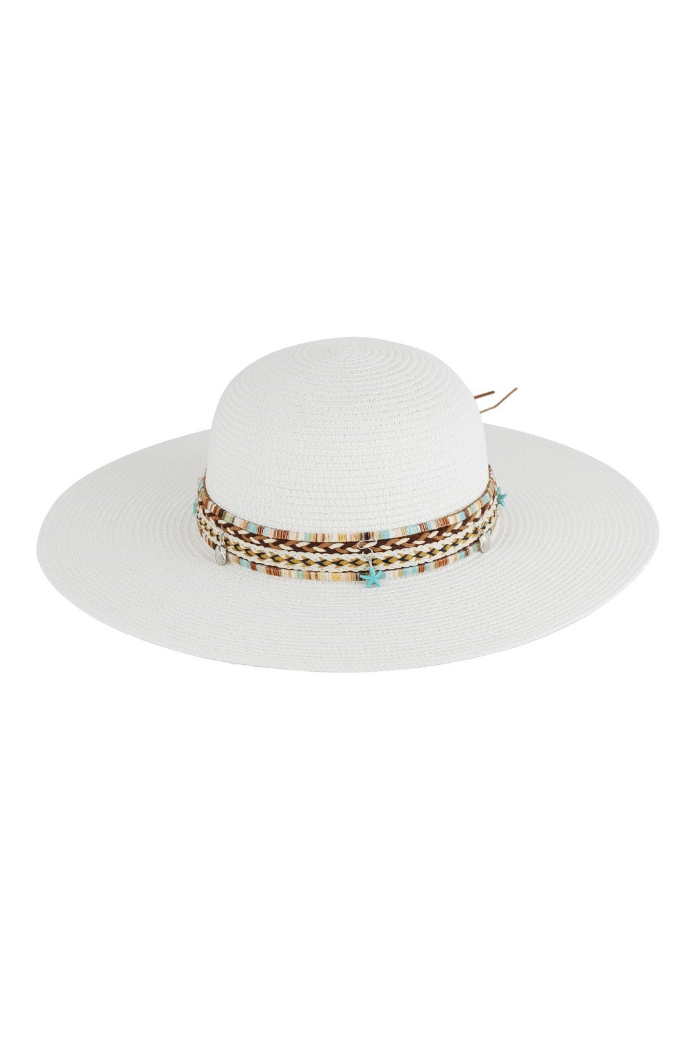 Floppy Straw Hat with Boho and Sealife Band White - Pack of 6