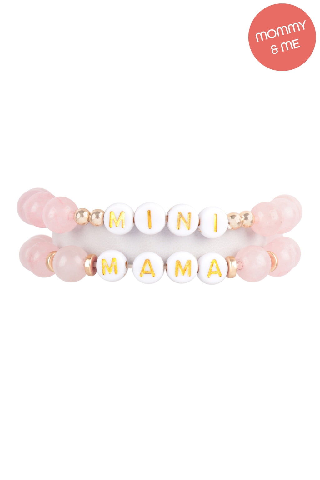 "MAMA" & "ME" Glass Beads Stretch Bracelet Light Pink - Pack of 6