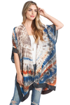 Tie Dye Boho Open Front Kimono Navy/Clay - Pack of 6