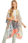 Flower Geometric Print Open Front Kimono Brown - Pack of 6