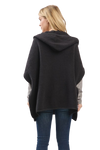 Hooded Poncho with Trim and Front Pockets Black - Pack of 6