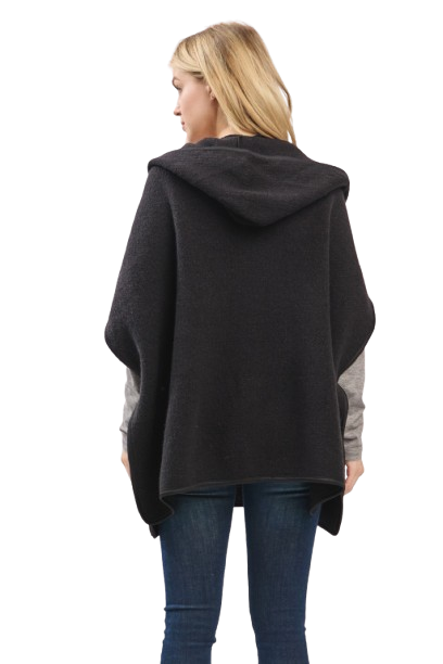 Hooded Poncho with Trim and Front Pockets Black - Pack of 6