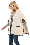 Hooded Poncho with Trim and Front Pockets Ivory - Pack of 6
