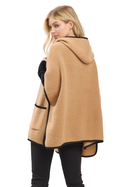 Hooded Poncho with Trim and Front Pockets Taupe - Pack of 6