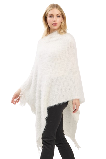 Lightweight Fuzzy Sequin Poncho with Fringe Ivory - Pack of 6