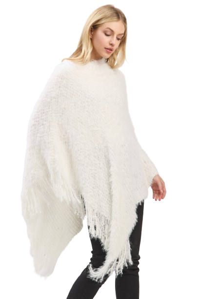 Lightweight Fuzzy Sequin Poncho with Fringe Ivory - Pack of 6