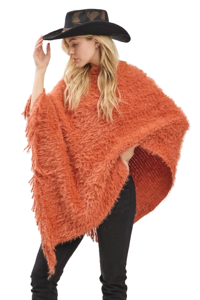 Lightweight Fuzzy Sequin Poncho with Fringe Rust - Pack of 6