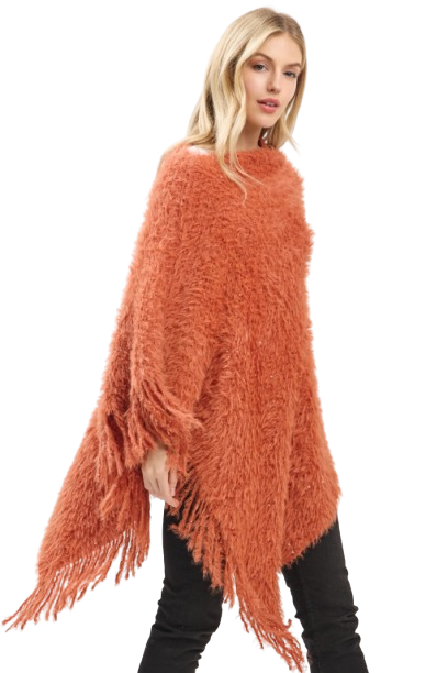 Lightweight Fuzzy Sequin Poncho with Fringe Rust - Pack of 6