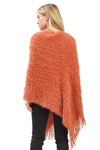 Lightweight Fuzzy Sequin Poncho with Fringe Rust - Pack of 6