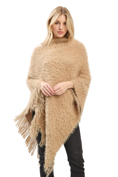 Lightweight Fuzzy Sequin Poncho with Fringe Taupe - Pack of 6