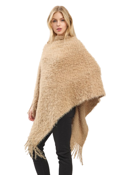 Lightweight Fuzzy Sequin Poncho with Fringe Taupe - Pack of 6