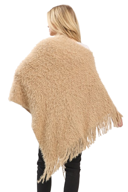 Lightweight Fuzzy Sequin Poncho with Fringe Taupe - Pack of 6