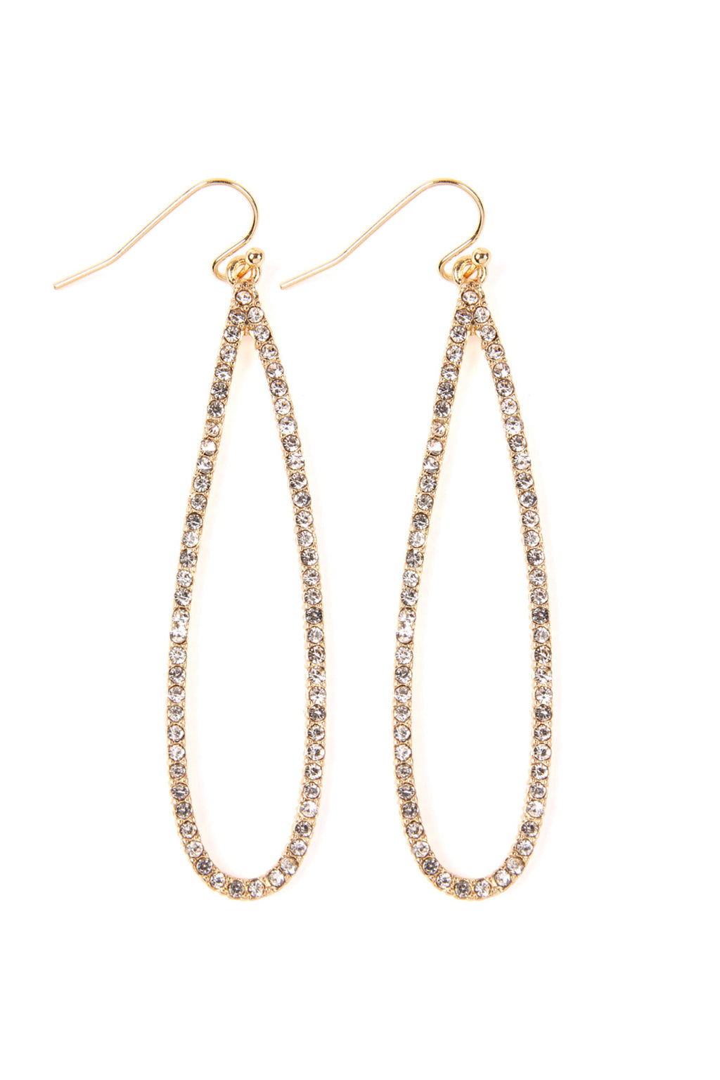 Gold Clear Long Teardrop Rhinestone Earrings - Pack of 6